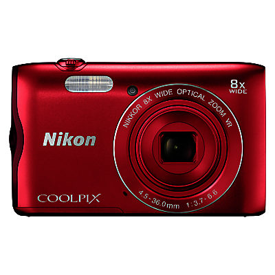 Nikon COOLPIX A300 Digital Camera, 20.1MP, HD 720p, 8x Optical Zoom, Wi-Fi, Bluetooth, NFC & 2.7 LCD Screen Red